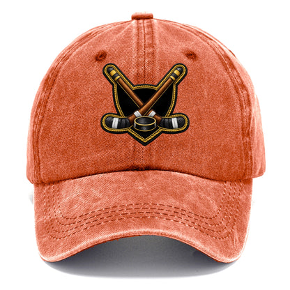 Embroidered patch design - HOCKEY CROSSED STICKS - ice hockey sticks with puck in - Classic Cap - Terracotta Clay(Orange)