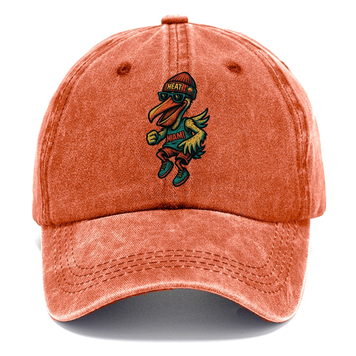 Miami Pelican wearing Heat beanie with sunset patch and wayfarer sunglasses - Classic Cap - Terracotta Clay(Orange)