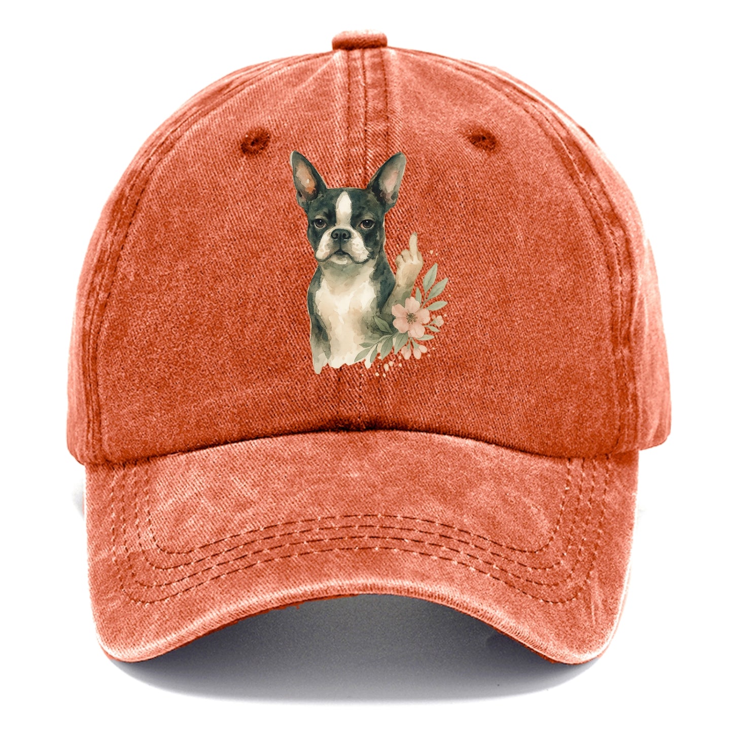 Boston Terrier with tuxedo markings, perky ears, paw up giving sass - Classic Cap - Terracotta Clay(Orange)