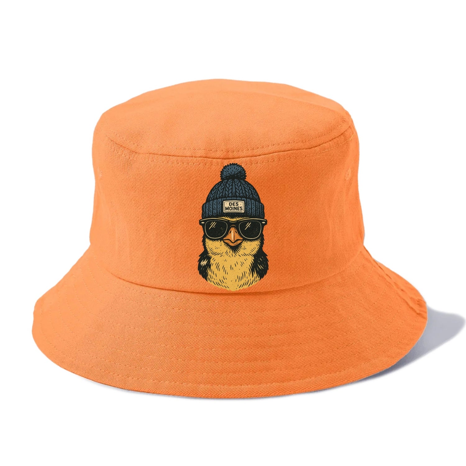 Iowa Goldfinch wearing Des Moines beanie with pom pom and wayfarer sunglasses - Bucket Hat - Terracotta Clay(Orange)
