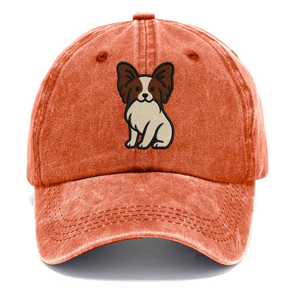 Papillon - White with brown ears sitting Classic Cap - Terracotta Clay(Orange)