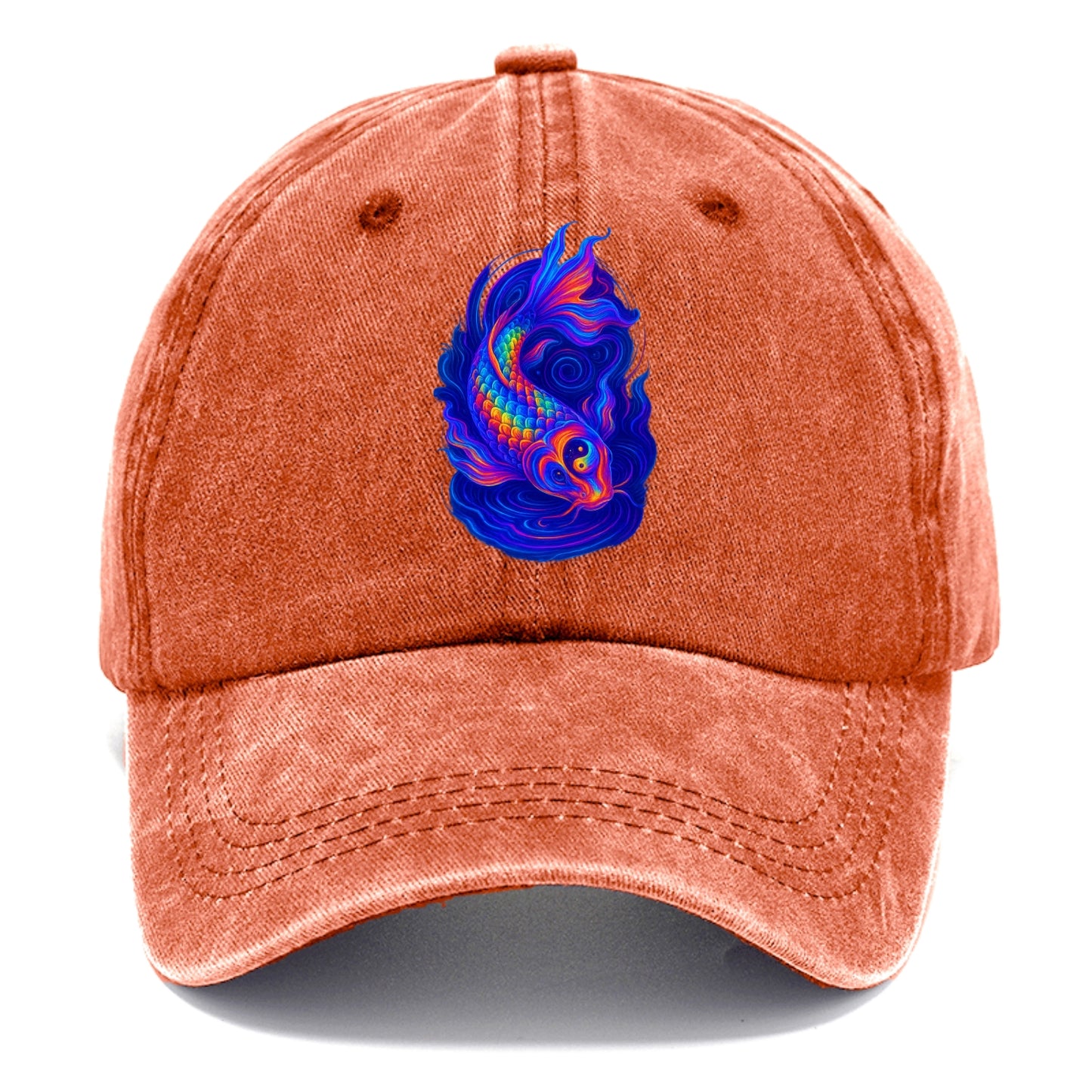 Sacred koi with scales reflecting rainbow prisms, yin-yang patterns in cosmic colors, - Classic Cap - Terracotta Clay(Orange)