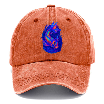 Sacred koi with scales reflecting rainbow prisms, yin-yang patterns in cosmic colors, - Classic Cap - Terracotta Clay(Orange)