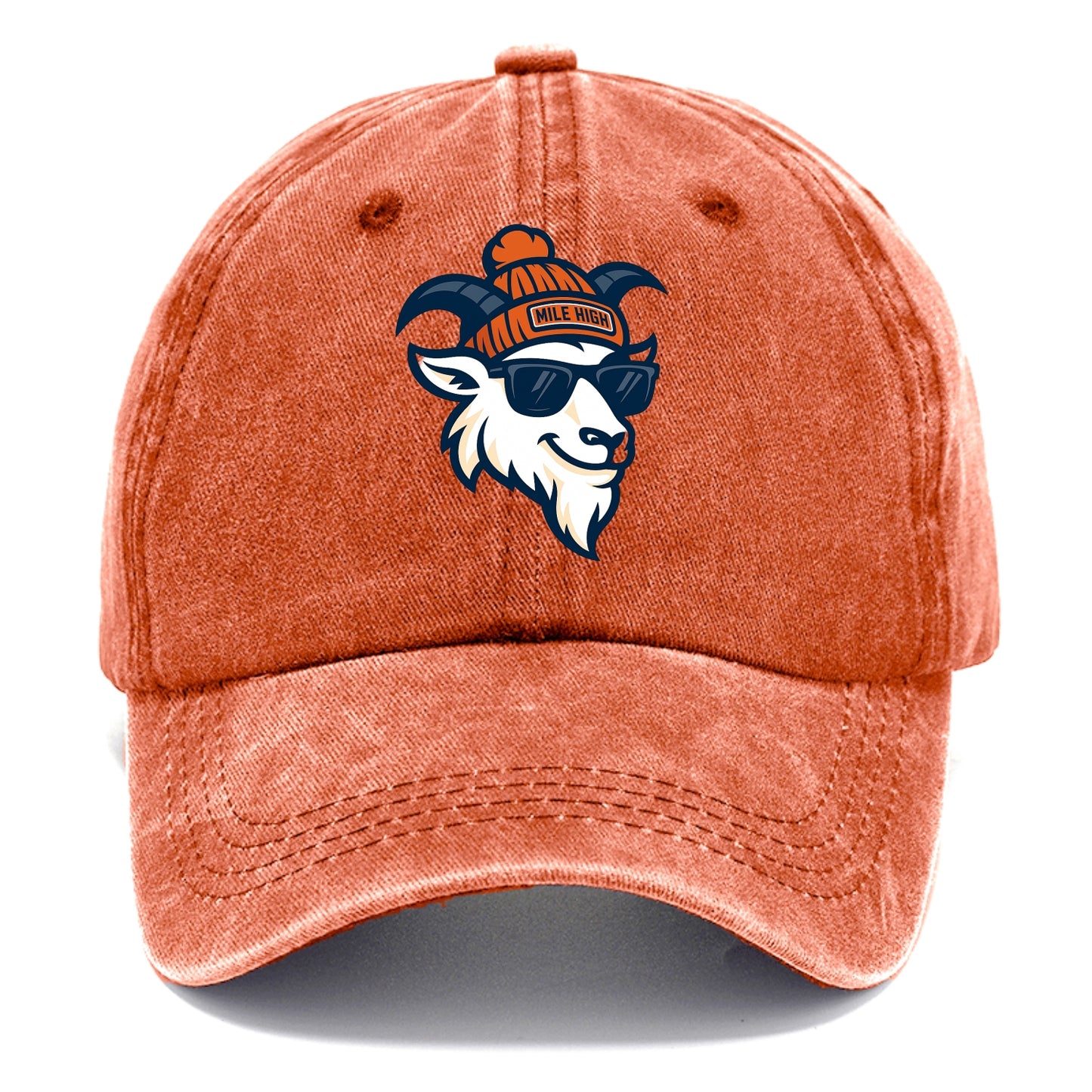 Denver Mountain Goat wearing Broncos beanie with Mile High patch and wayfarer - Classic Cap - Terracotta Clay(Orange)