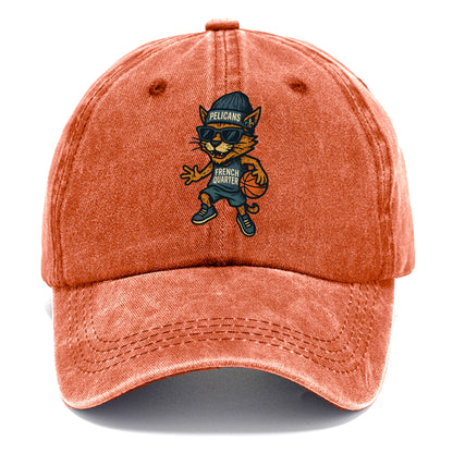French Quarter Cat wearing Pelicans beanie with Mardi Gras patch and wayfarer - Classic Cap - Terracotta Clay(Orange)