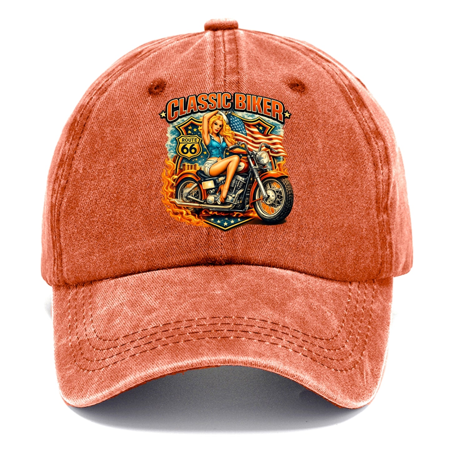 Classic Pinup Biker - Classic Cap - Terracotta Clay(Orange)