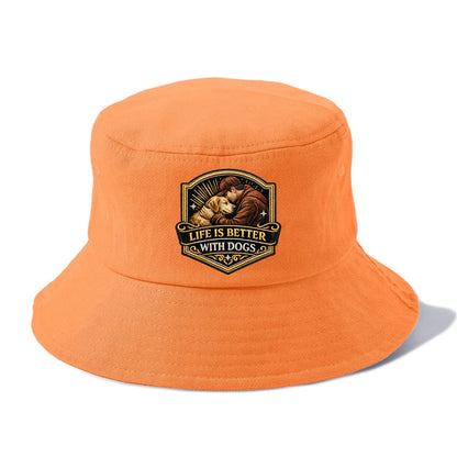 LIFE IS BETTER WITH DOGS - dog and human in brown , dog lover - Bucket Hat - Terracotta Clay(Orange)
