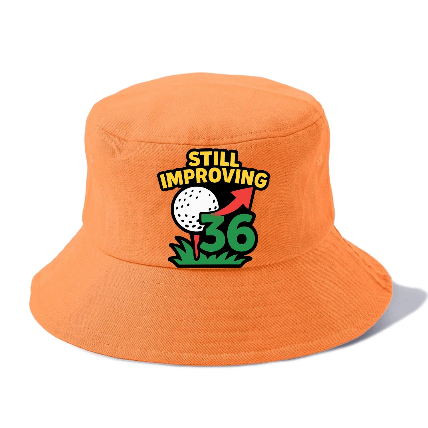 Handicap number getting higher with arrow - "Still Improving" - optimistic handicap - Bucket Hat - Terracotta Clay(Orange)