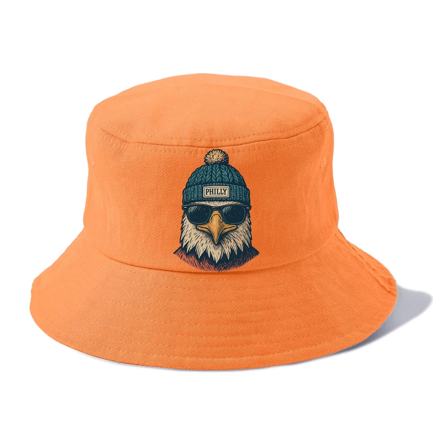Philadelphia Eagle wearing Philly beanie with pom pom and wayfarer sunglasses - Bucket Hat - Terracotta Clay(Orange)