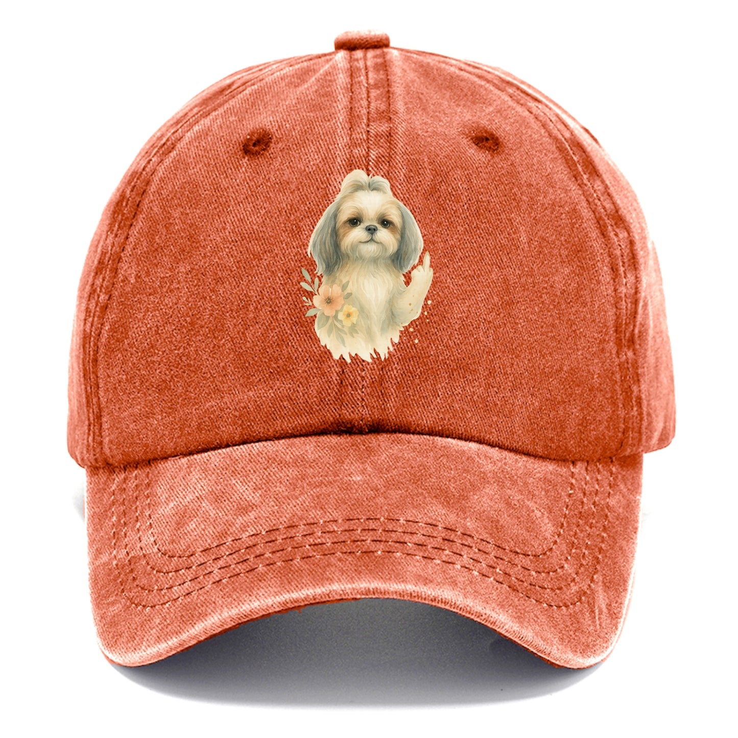 Shih Tzu with long flowing silky hair, tiny paw showing attitude - Classic Cap - Terracotta Clay(Orange)