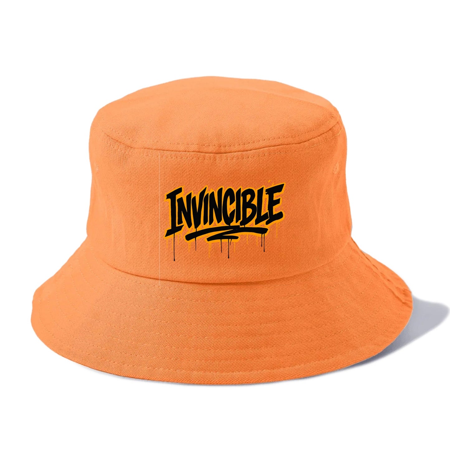 Bold typography design - "INVINCIBLE" - cannot be defeated, unconquerable - Bucket Hat - Terracotta Clay(Orange)