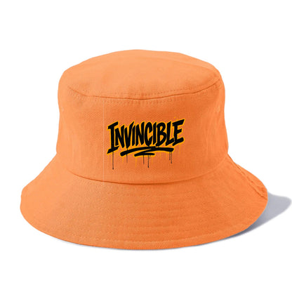 Bold typography design - "INVINCIBLE" - cannot be defeated, unconquerable - Bucket Hat - Terracotta Clay(Orange)