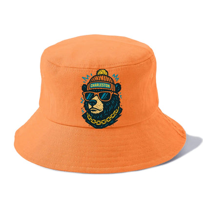 West Virginia Black Bear wearing Charleston beanie with pom pom and wayfarer sunglasses - Bucket Hat - Terracotta Clay(Orange)