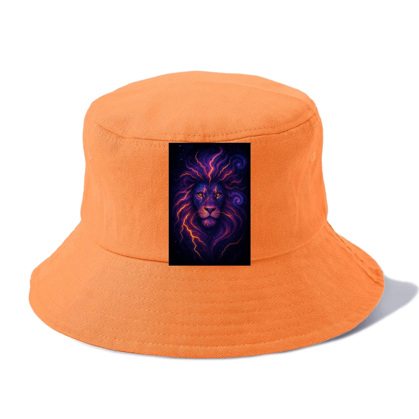 Regal lion with mane made of electric currents, neon yellow and hot pink energy flows, - Bucket Hat - Terracotta Clay(Orange)