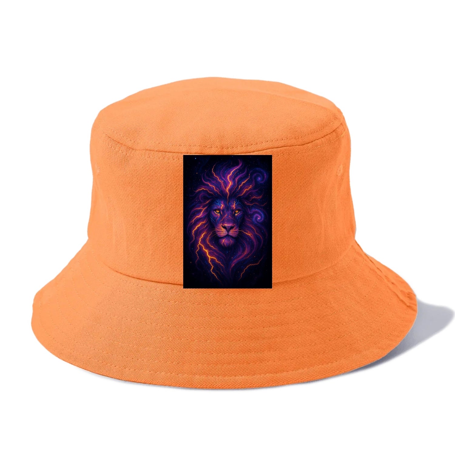 Regal lion with mane made of electric currents, neon yellow and hot pink energy flows, - Bucket Hat - Terracotta Clay(Orange)