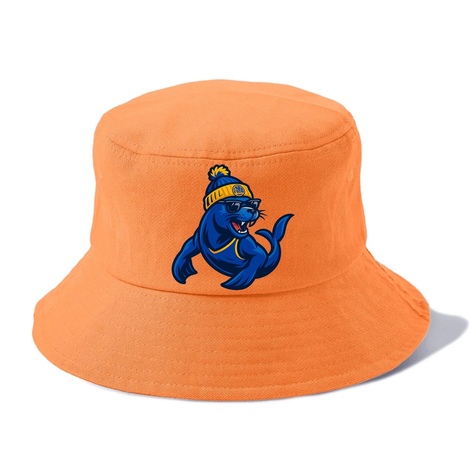 Bay Area Sea Lion wearing Warriors blue and gold beanie with Golden Gate and wayfarer - Bucket Hat - Terracotta Clay(Orange)