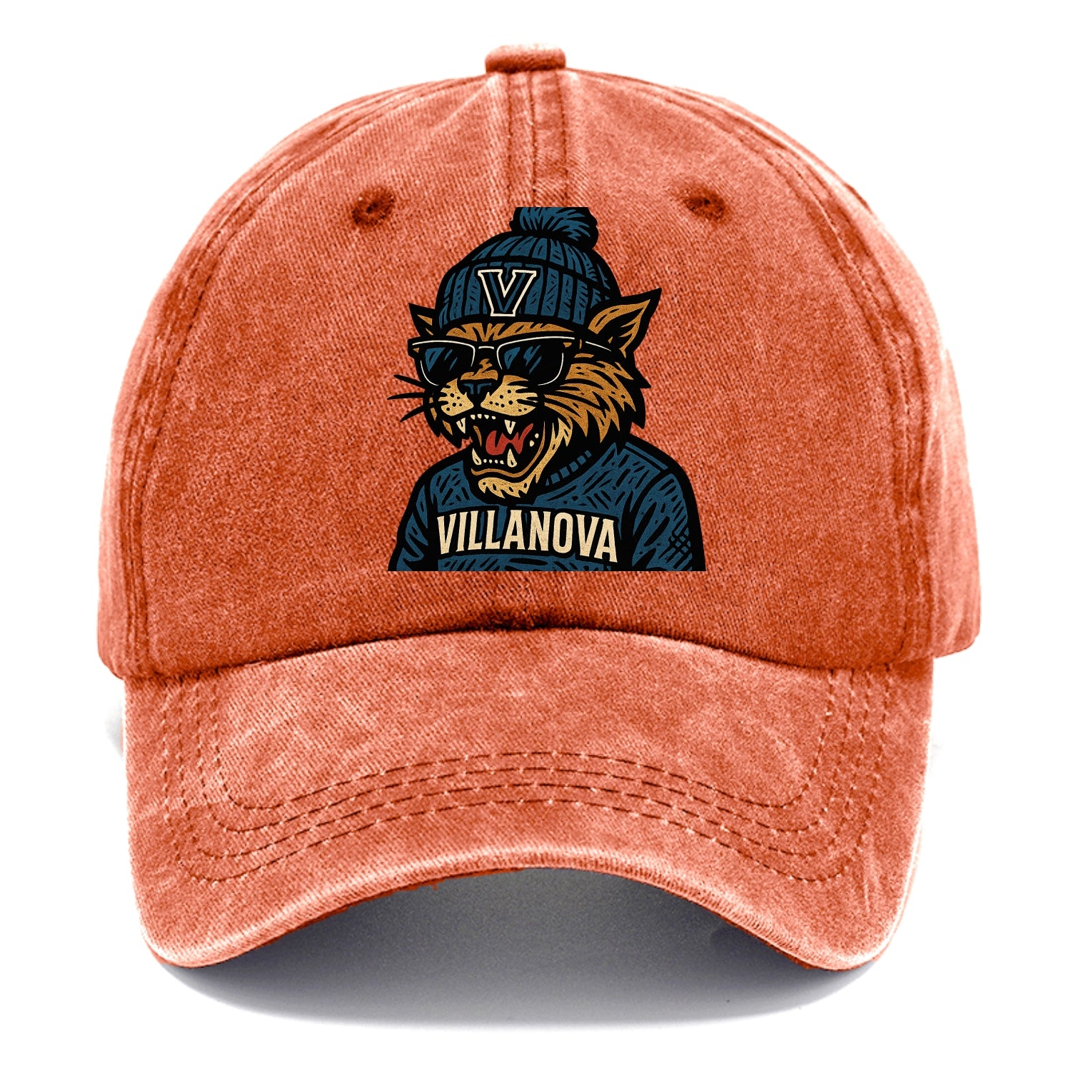 Villanova Wildcat wearing Villanova beanie with V patch - Classic Cap - Terracotta Clay(Orange)