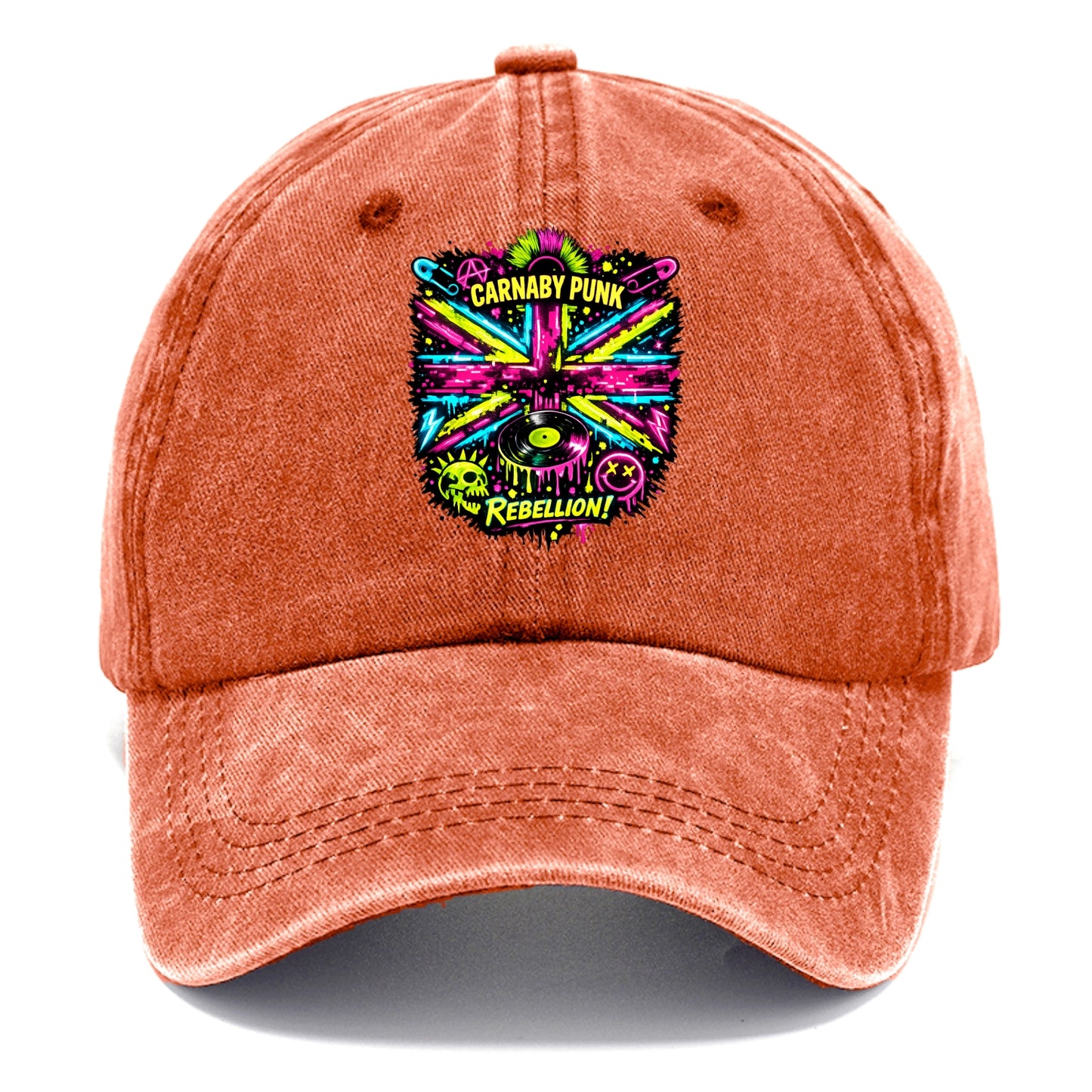 CARNABY PUNK | Swinging 60s meets 70s punk | Psychedelic Union Jack pattern | Bold - Classic Cap - Terracotta Clay(Orange)