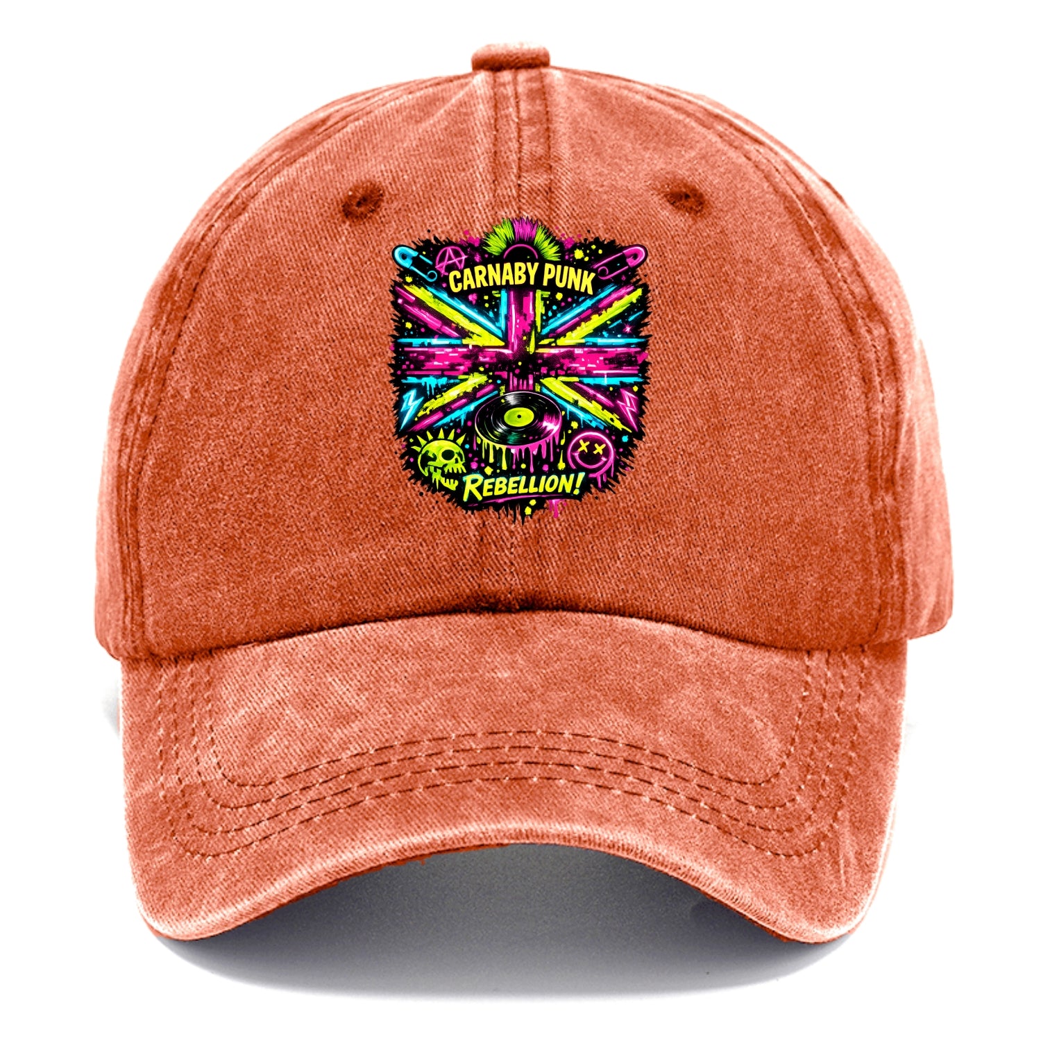 CARNABY PUNK | Swinging 60s meets 70s punk | Psychedelic Union Jack pattern | Bold - Classic Cap - Terracotta Clay(Orange)
