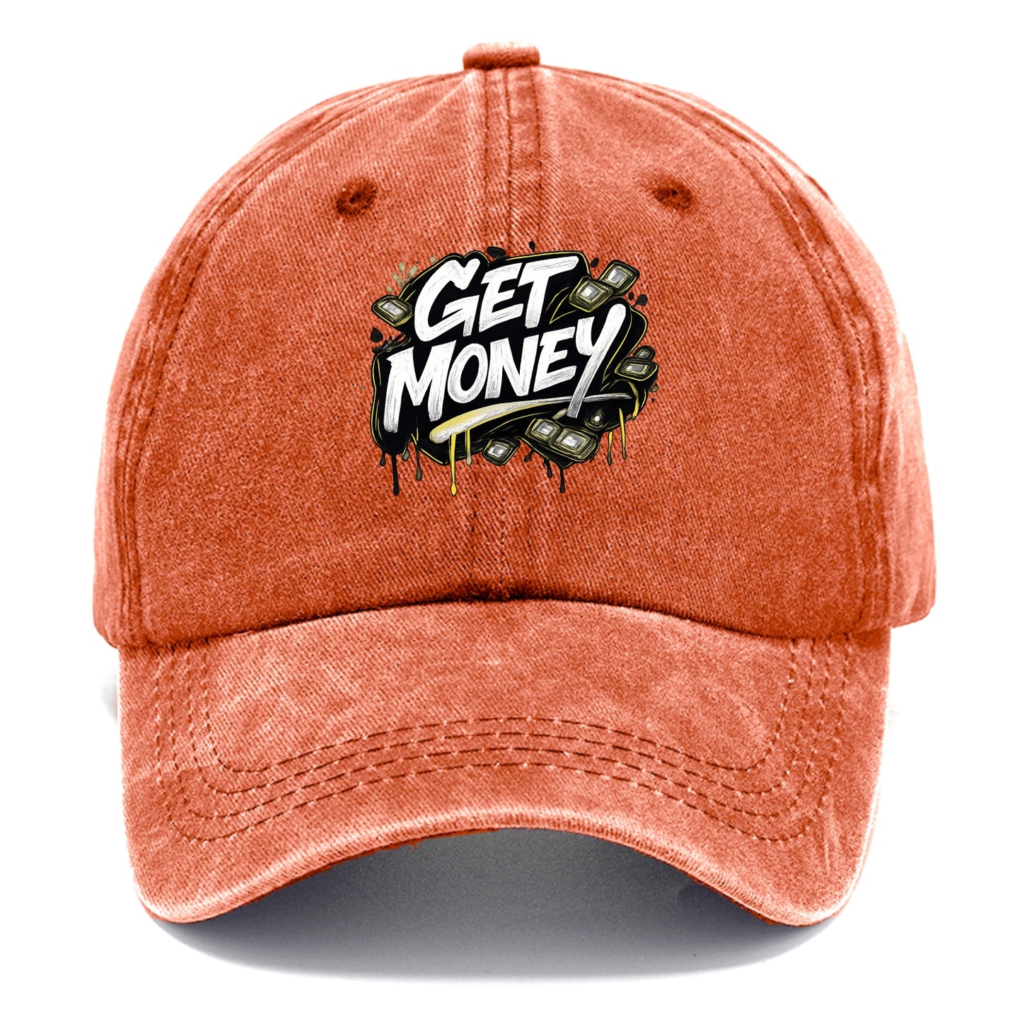 Bold typography design - "GET MONEY" - pursuit of wealth, earning - Classic Cap - Terracotta Clay(Orange)