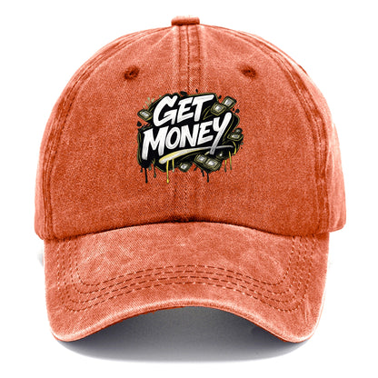 Bold typography design - "GET MONEY" - pursuit of wealth, earning - Classic Cap - Terracotta Clay(Orange)