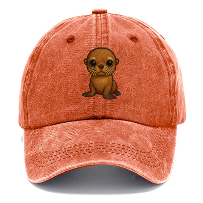 Baby California Sea Lion - golden brown, large expressive eyes, whiskers, - Classic Cap - Terracotta Clay(Orange)