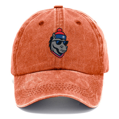 Detroit Stallion wearing Pistons red and blue beanie with piston patch and wayfarer - Classic Cap - Terracotta Clay(Orange)
