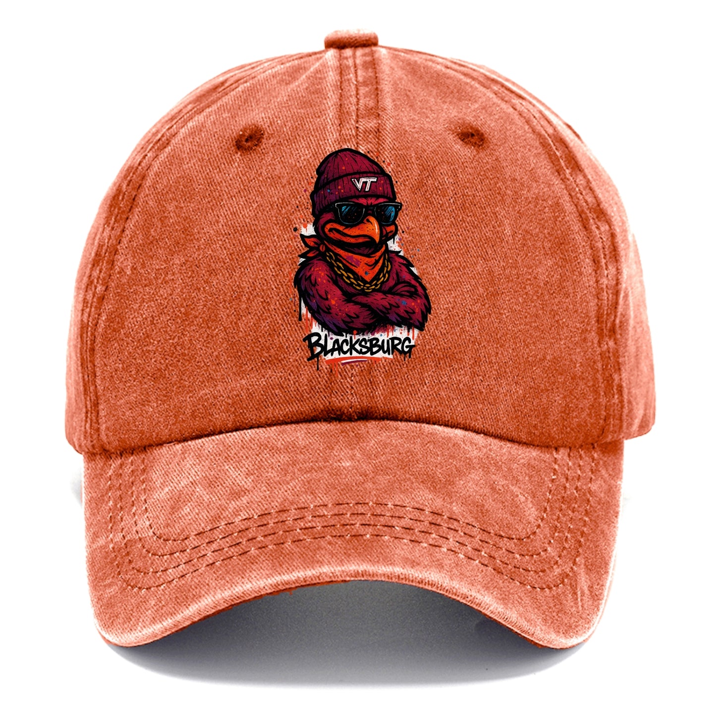 Blacksburg HokieBird wearing Virginia Tech beanie with VT patch - Classic Cap - Terracotta Clay(Orange)