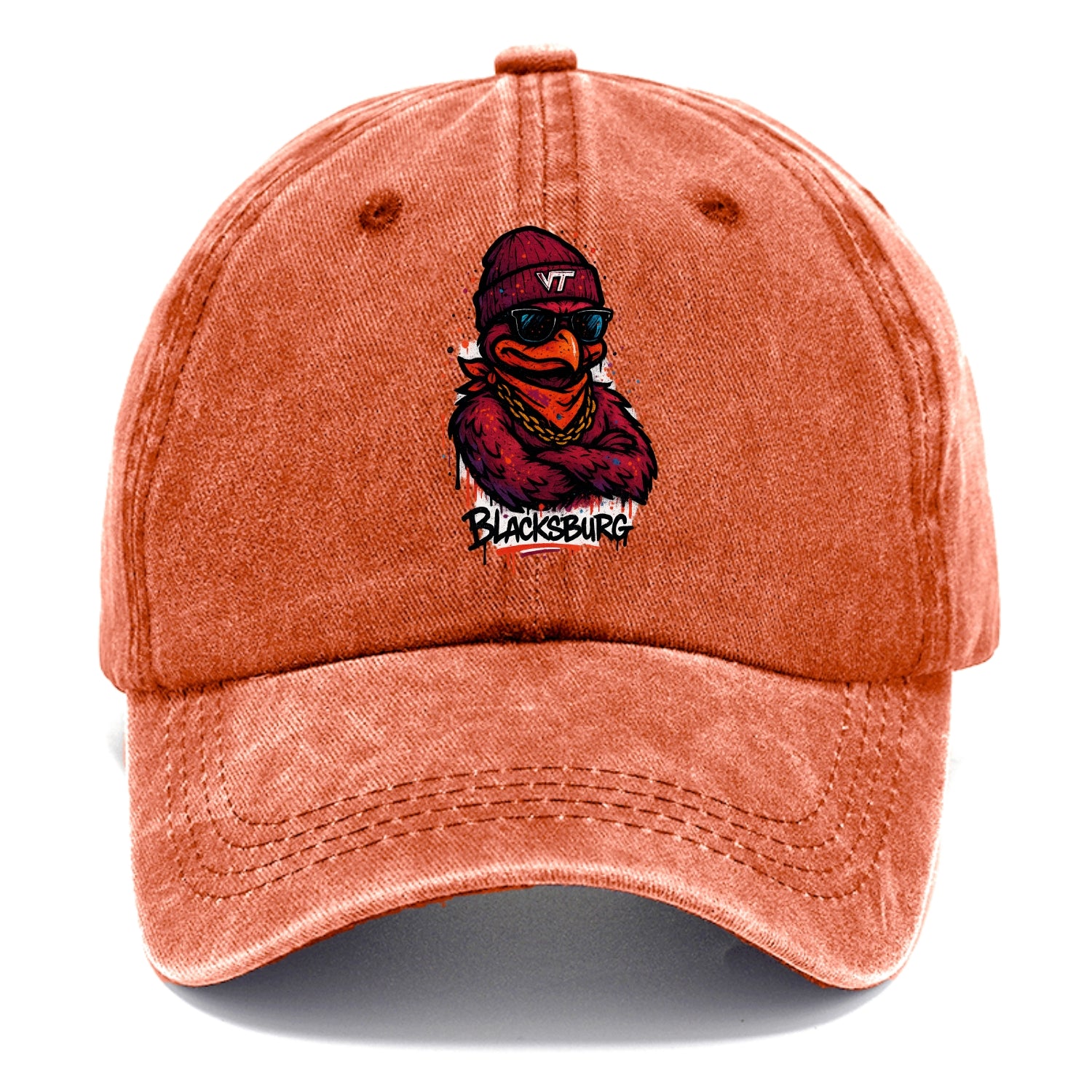 Blacksburg HokieBird wearing Virginia Tech beanie with VT patch - Classic Cap - Terracotta Clay(Orange)