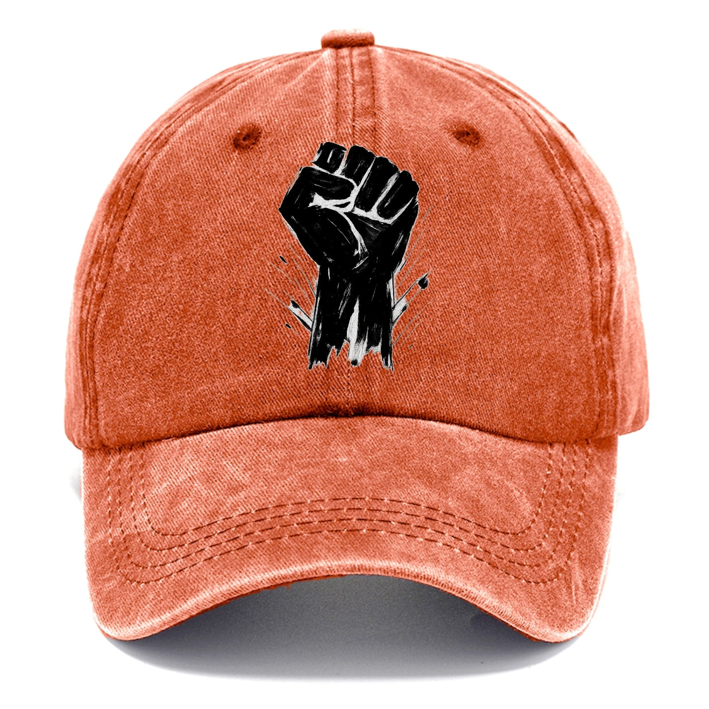 Raised fist in bold black ink brushstrokes - symbol of solidarity and resistance - Classic Cap - Terracotta Clay(Orange)