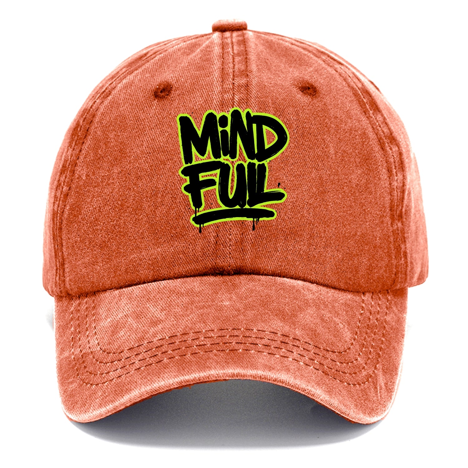 Bold typography design - "MINDFUL" - present awareness, conscious living - Classic Cap - Terracotta Clay(Orange)