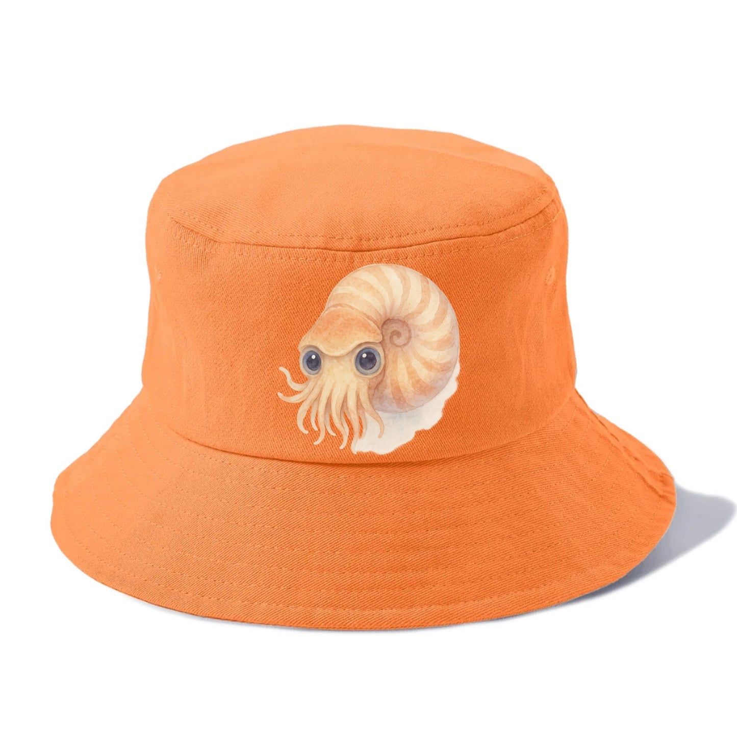 Baby Nautilus - spiral shell, tentacles peeking, ancient eyes, front-facing, living - Bucket Hat - Terracotta Clay(Orange)