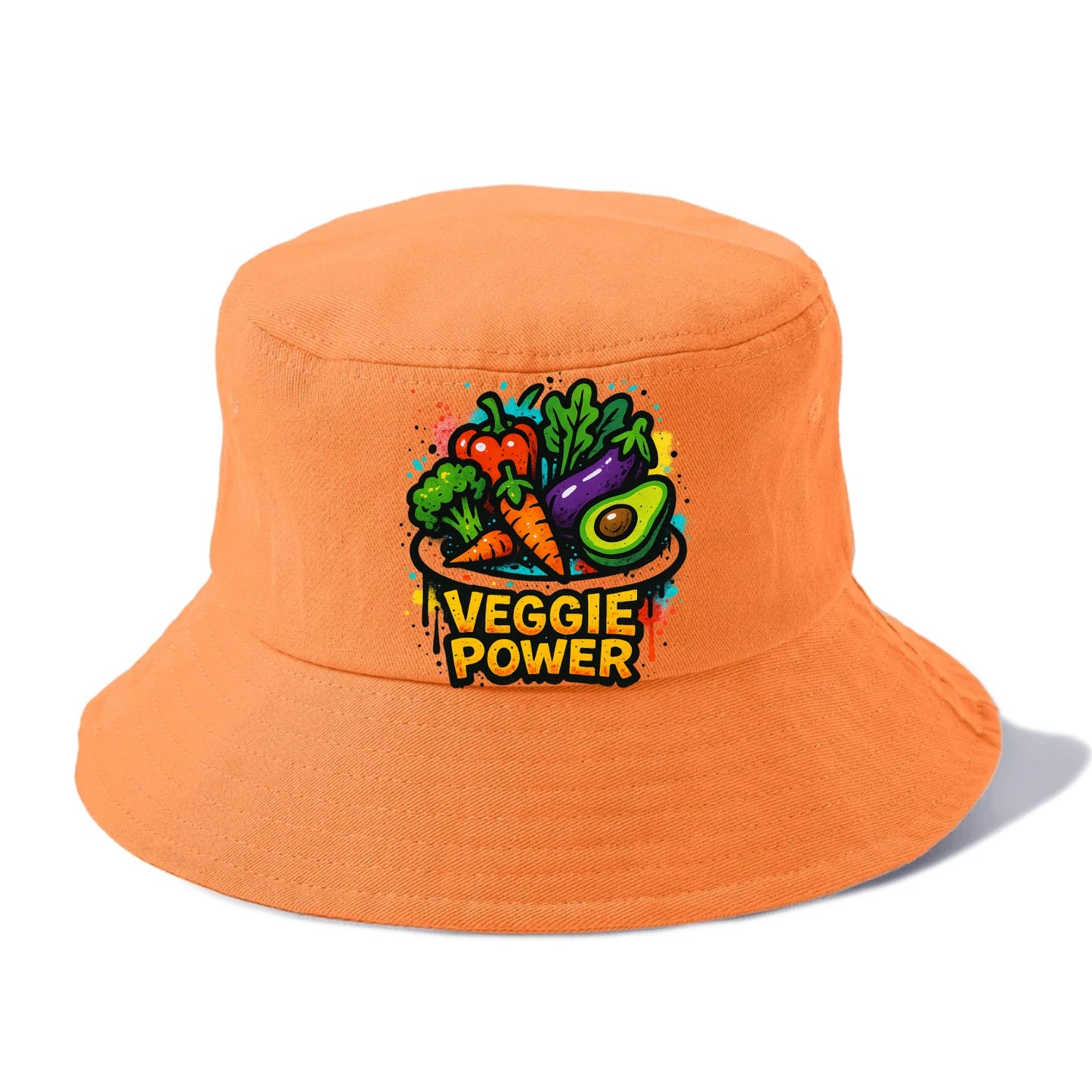Colorful vegetables and plants on plate - plant-based lifestyle, veggie power - Bucket Hat - Terracotta Clay(Orange)
