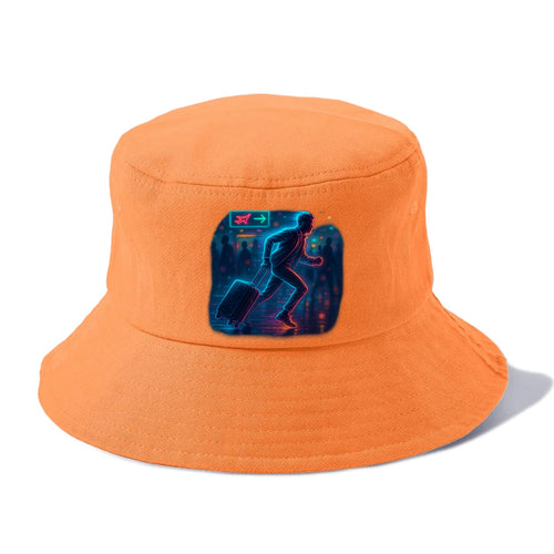 person running with luggage through crowded airport terminal - Bucket Hat