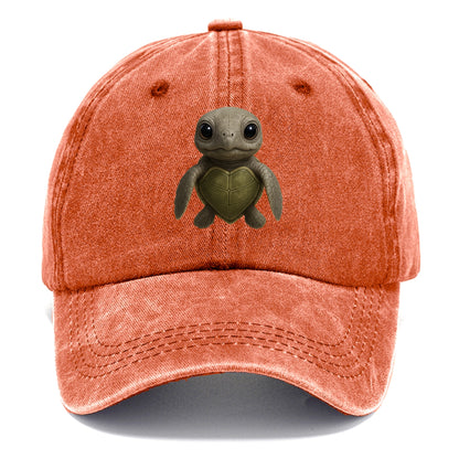 Baby Olive Ridley Turtle - olive green shell, heart-shaped carapace, bright eyes, - Classic Cap - Terracotta Clay(Orange)