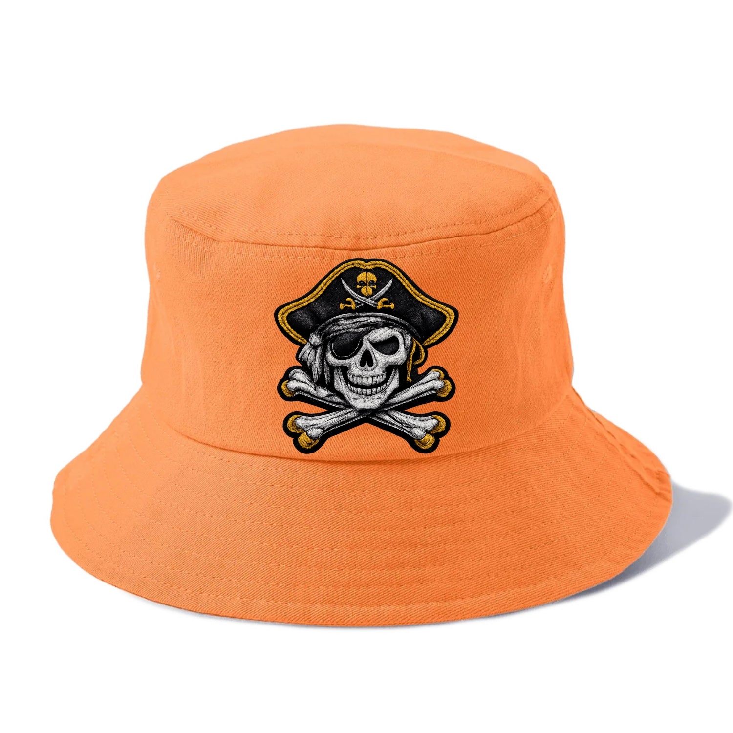 PIRATE SKULL - Jolly Roger skull in black and white , pirate - Bucket Hat - Terracotta Clay(Orange)