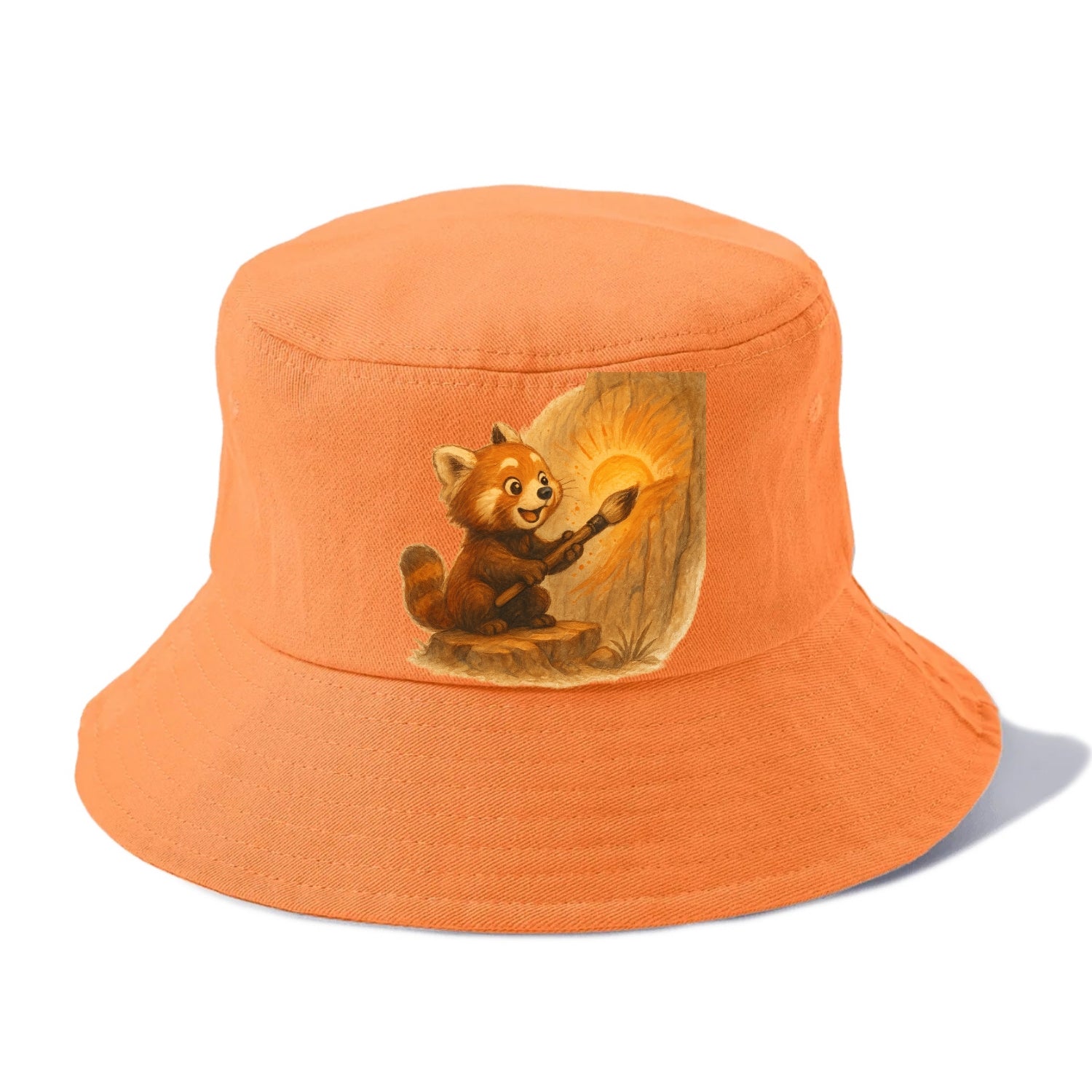 Red panda painting a sunrise mural with an oversized calligraphy brush on a cliff wall - Bucket Hat - Terracotta Clay(Orange)