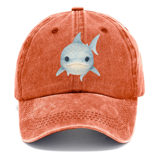 Baby Whale Shark - spotted blue-gray, wide mouth closed, tiny eyes, front-facing, - Classic Cap - Terracotta Clay(Orange)