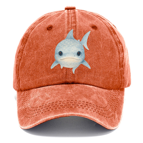 Baby Whale Shark - spotted blue-gray, wide mouth closed, tiny eyes, front-facing, - Classic Cap