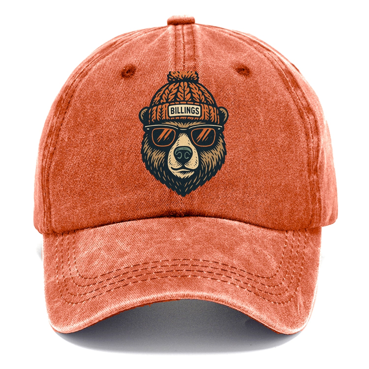Montana Grizzly Bear wearing Billings beanie with pom pom and wayfarer sunglasses - Classic Cap - Terracotta Clay(Orange)