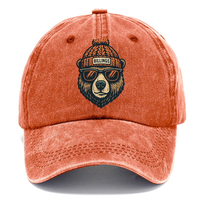 Montana Grizzly Bear wearing Billings beanie with pom pom and wayfarer sunglasses - Classic Cap - Terracotta Clay(Orange)