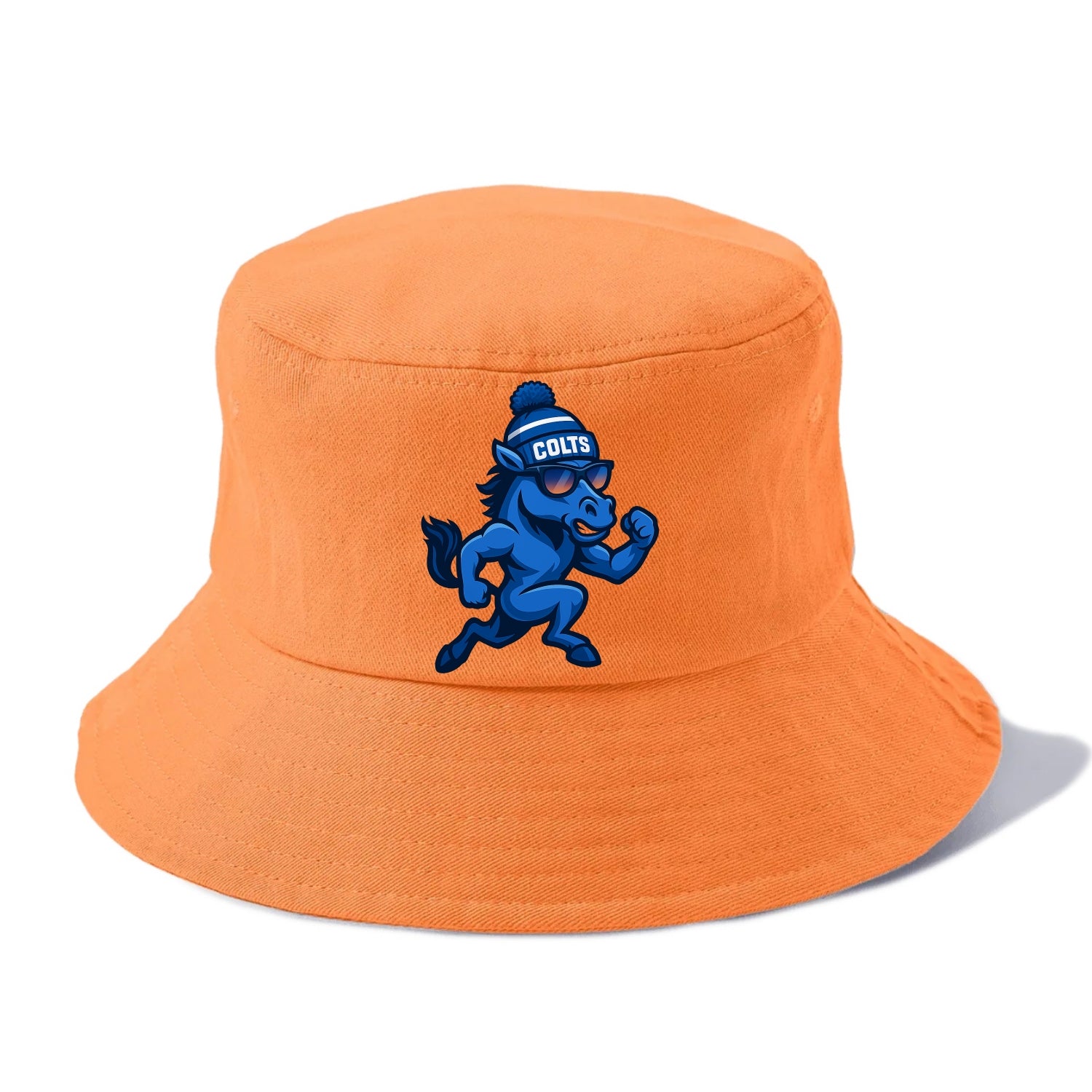 Indianapolis Colt Horse wearing Colts blue and white beanie with pom pom and wayfarer - Bucket Hat - Terracotta Clay(Orange)