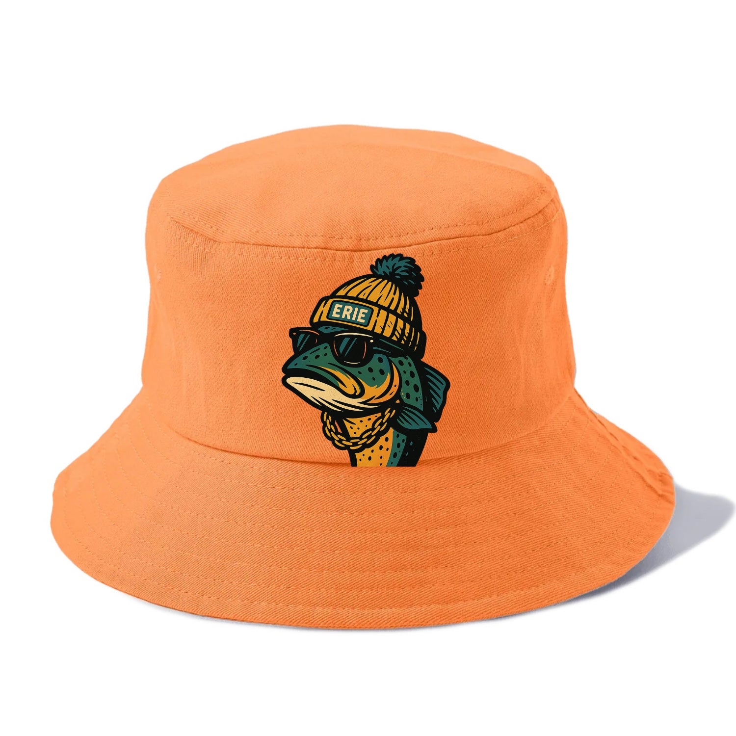 Erie Lake Trout wearing Erie beanie with pom pom and wayfarer sunglasses - Bucket Hat - Terracotta Clay(Orange)