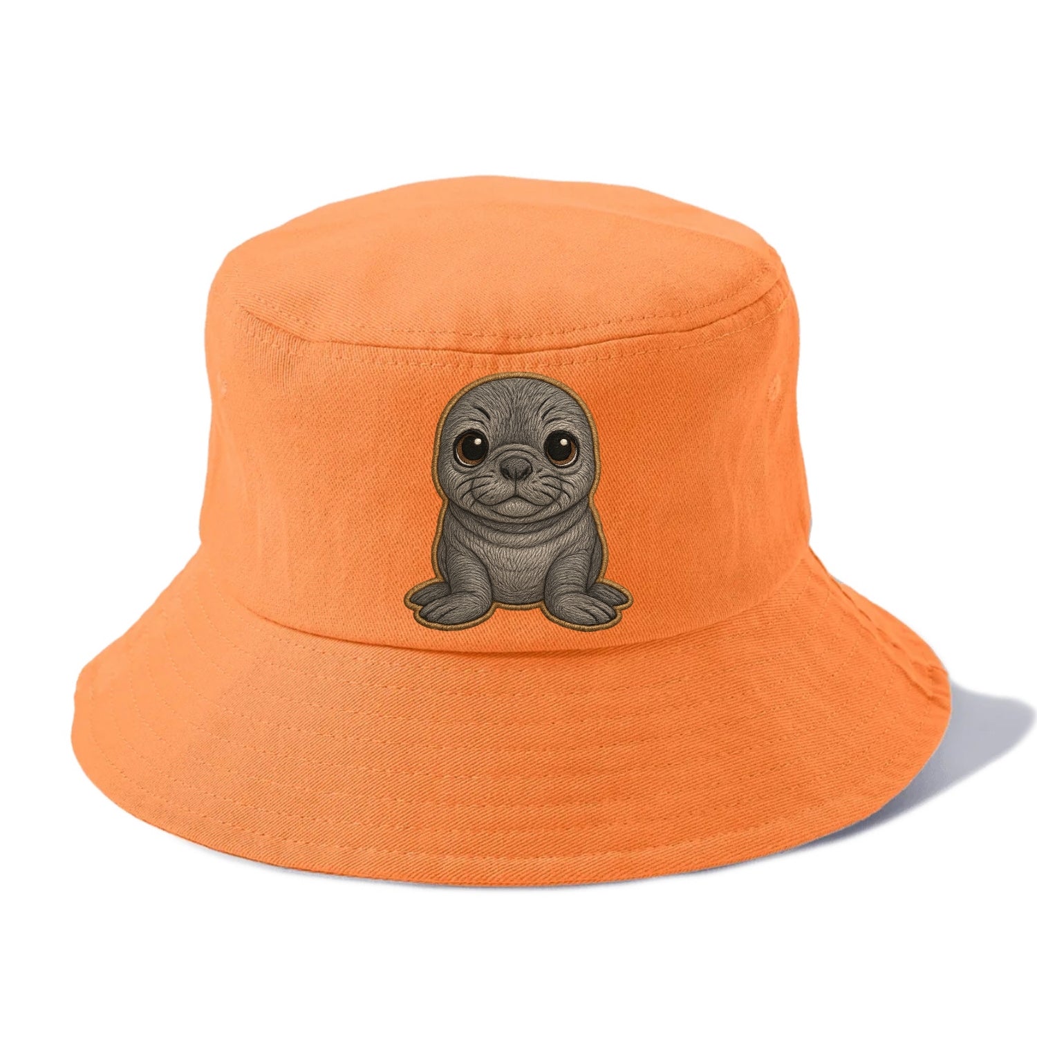Baby Elephant Seal - gray wrinkly, tiny trunk nose, big dark eyes, front-facing, funny - Bucket Hat - Terracotta Clay(Orange)