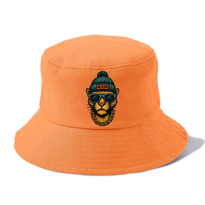 Florida Panther wearing Miami beanie with pom pom and wayfarer sunglasses - Bucket Hat - Terracotta Clay(Orange)