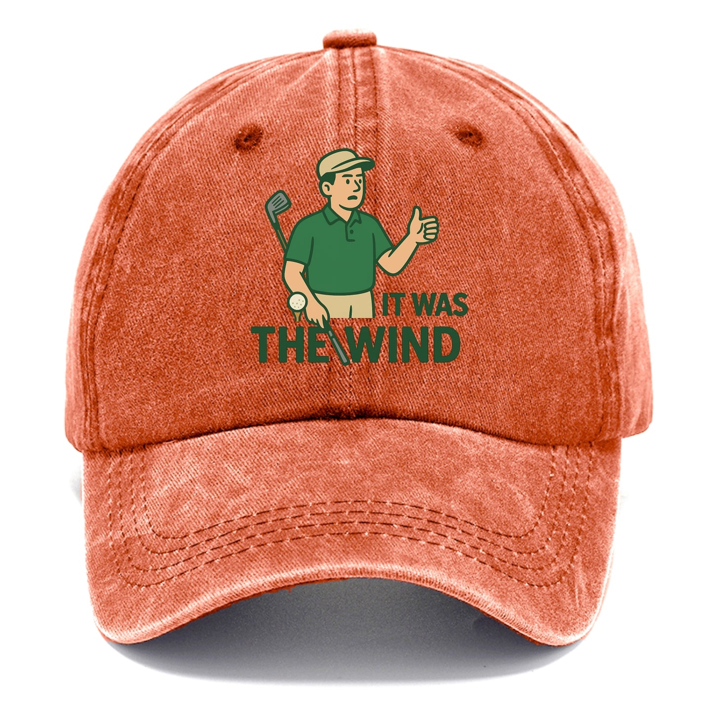 Golfer blaming the wind with hair perfectly still - "It Was the Wind" - classic excuse - Classic Cap - Terracotta Clay(Orange)