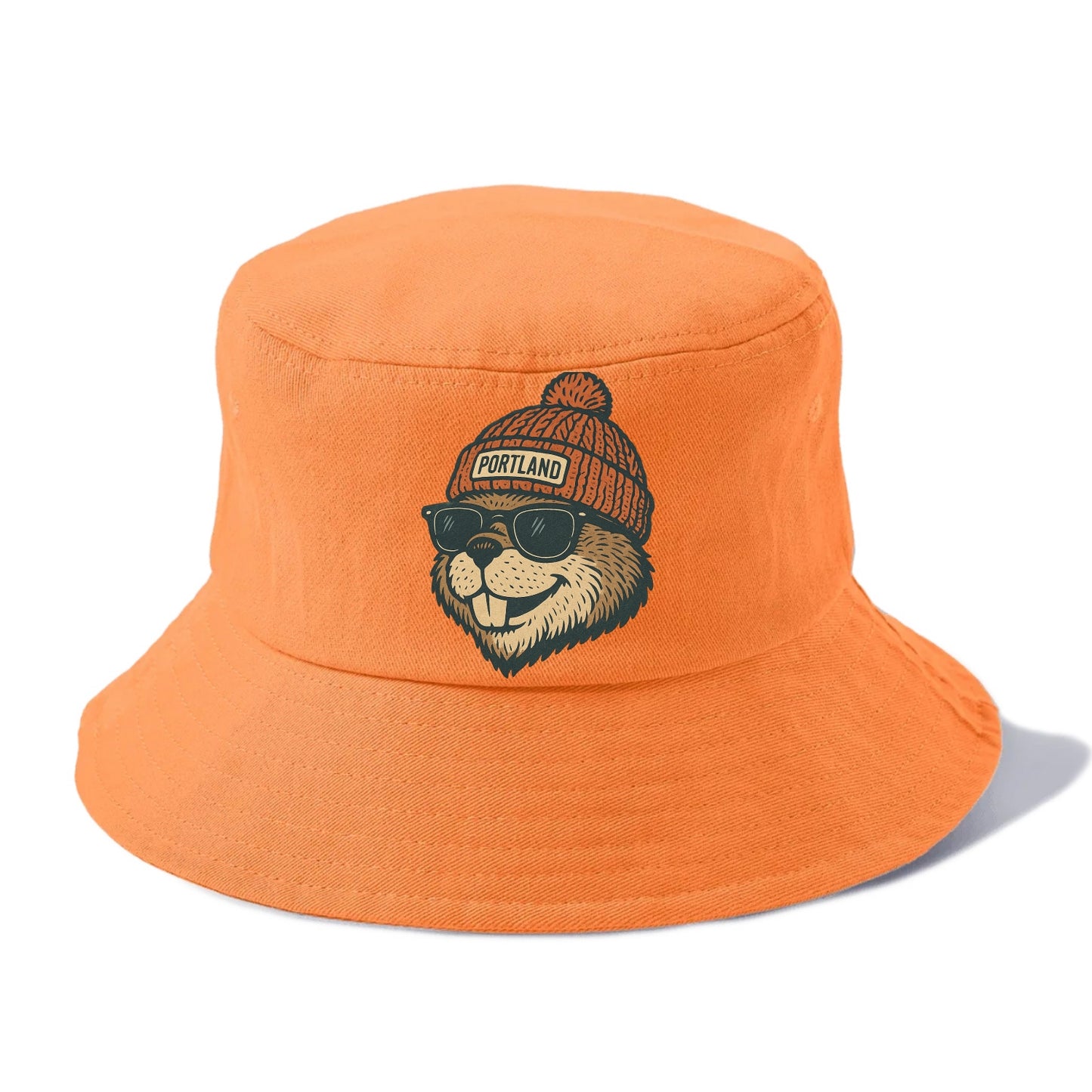 Oregon Beaver wearing Portland beanie with pom pom and wayfarer sunglasses - Bucket Hat - Terracotta Clay(Orange)