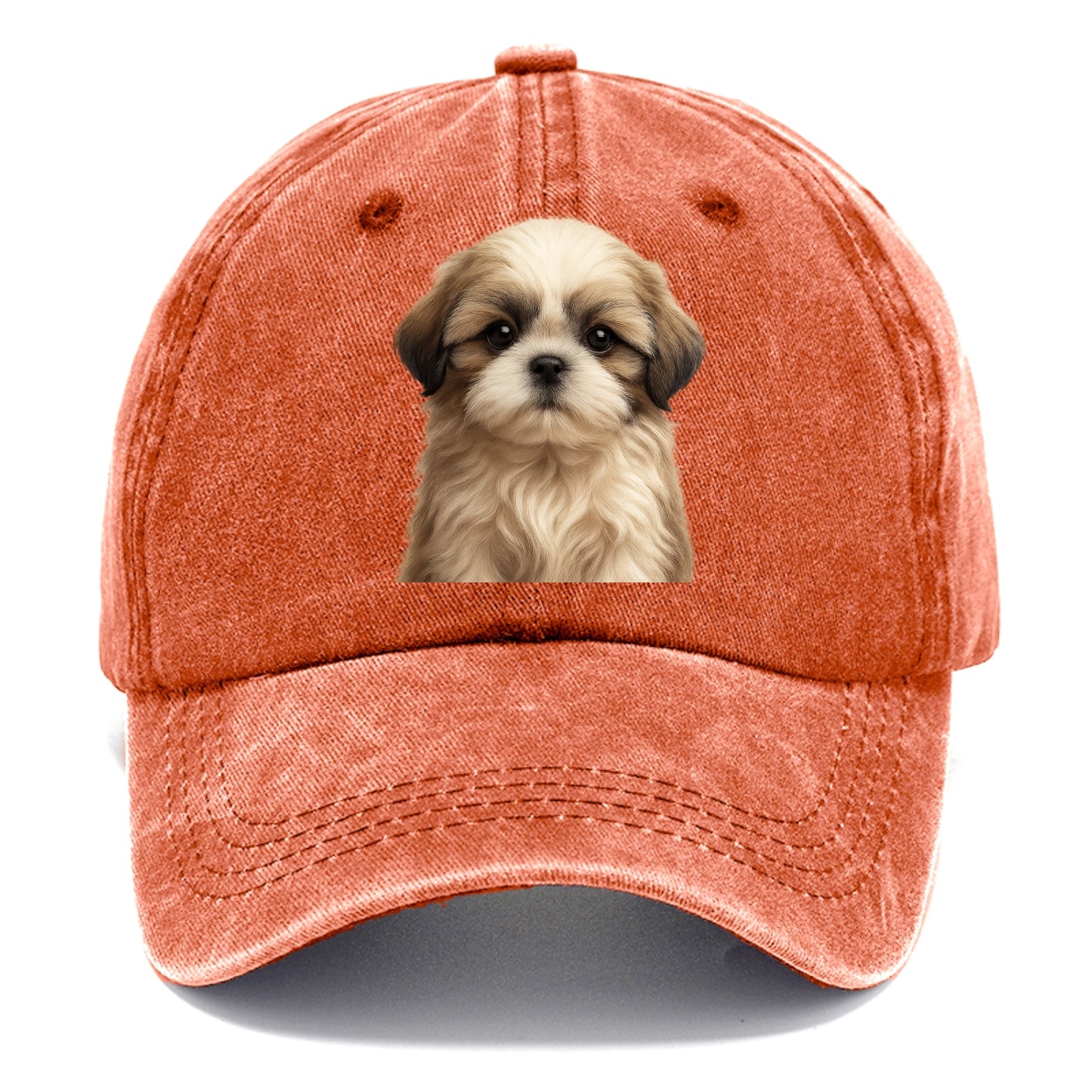 Baby Shih Tzu Puppy - long flowing coat, flat face, big dark eyes, front-facing, - Classic Cap - Terracotta Clay(Orange)