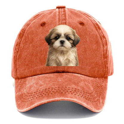 Baby Shih Tzu Puppy - long flowing coat, flat face, big dark eyes, front-facing, - Classic Cap - Terracotta Clay(Orange)