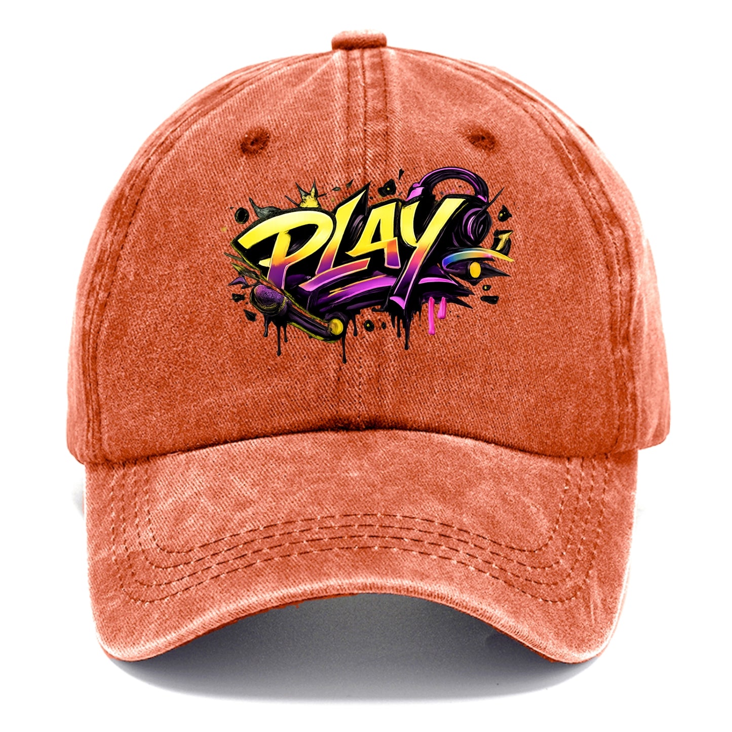 Bold typography design - "PLAY" - creative expression, musical performance - Classic Cap - Terracotta Clay(Orange)